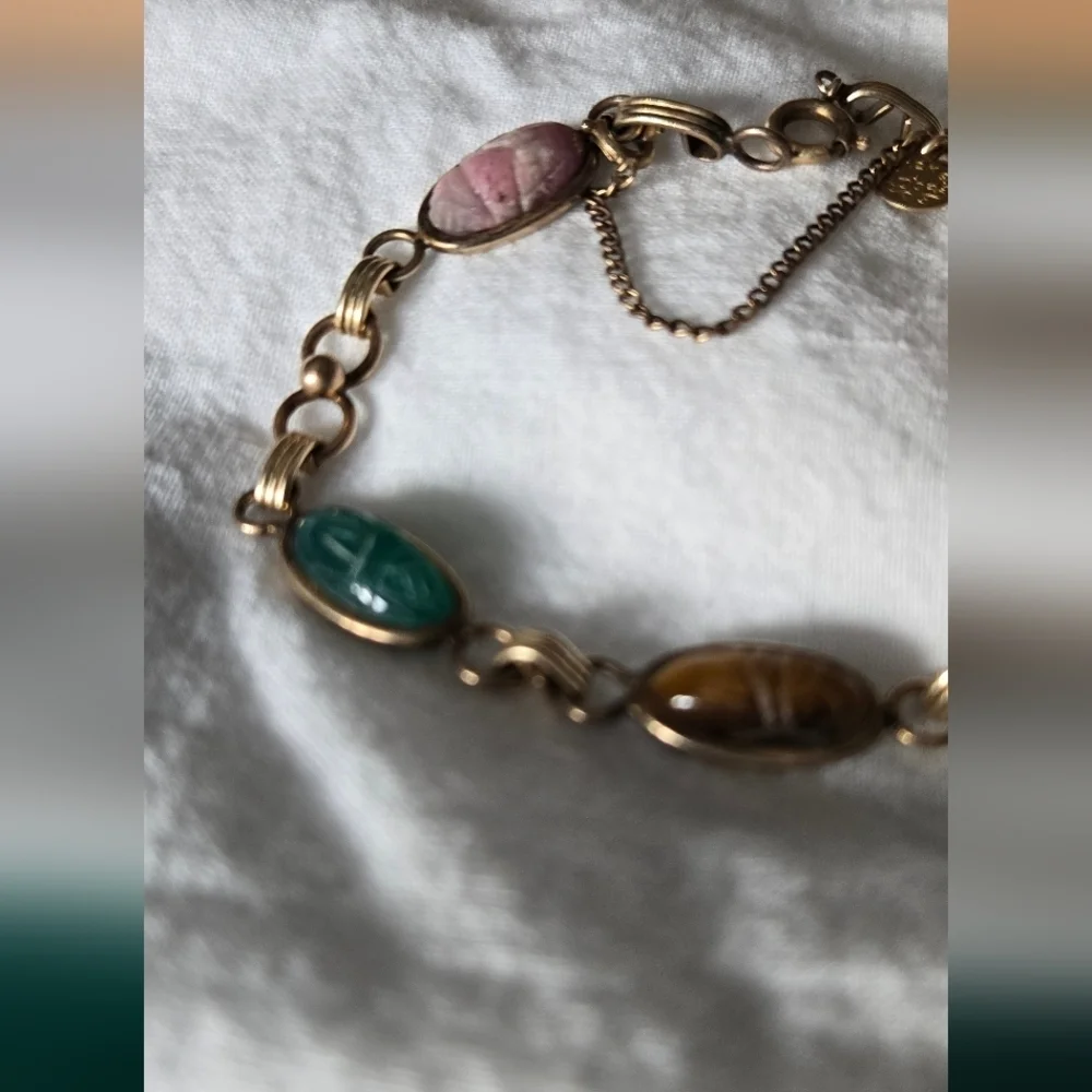 VTG D'or 1/20 12k G F Multicolor Gems Scarab Bracelet